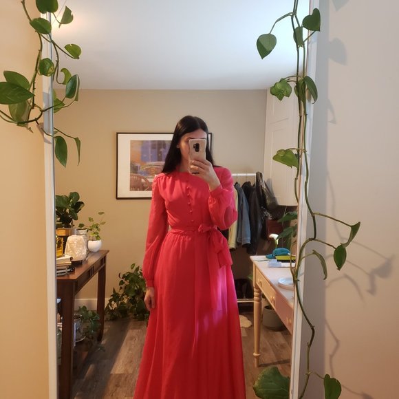 Gorgeous, rare 70s Edith Strauss pink dress - Picture 3 of 11